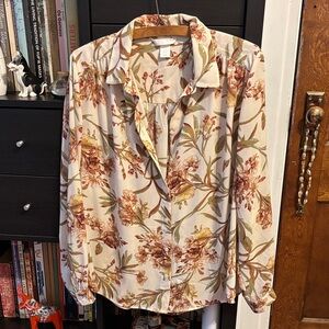 H&M Floral Blouse - Cream and Brown